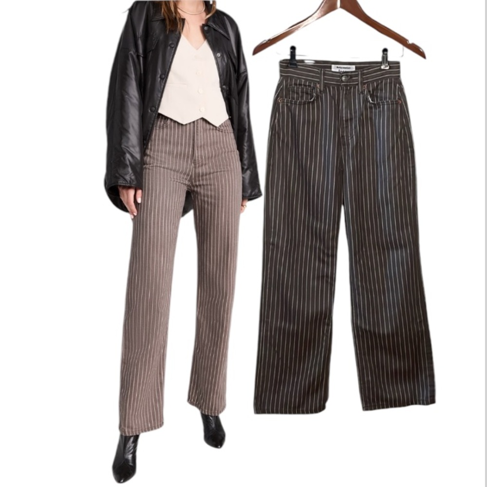 Reformation Wilder Cacao Pinstripe High Waist Wide Leg Jeans Size 24